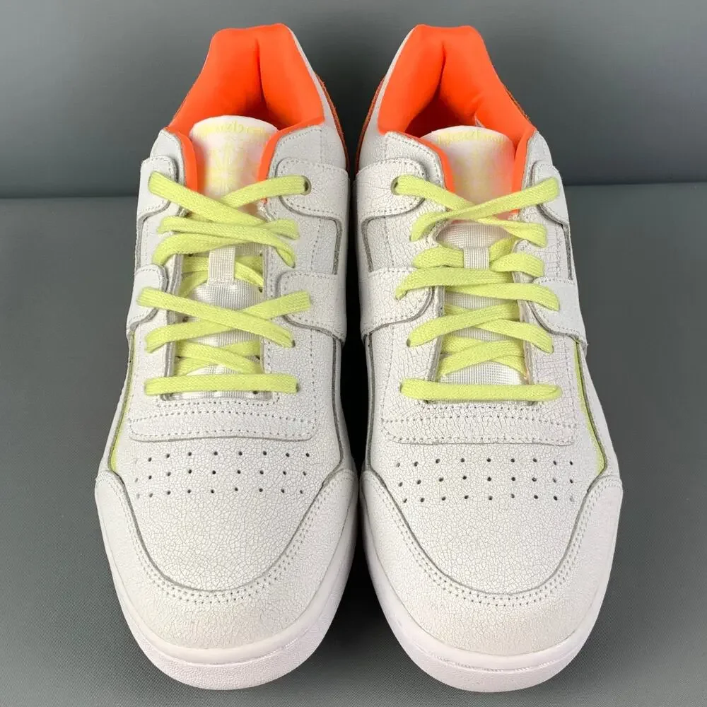 REEBOK Size 10.5 White Orange & Green Leather Lace Up Sneakers